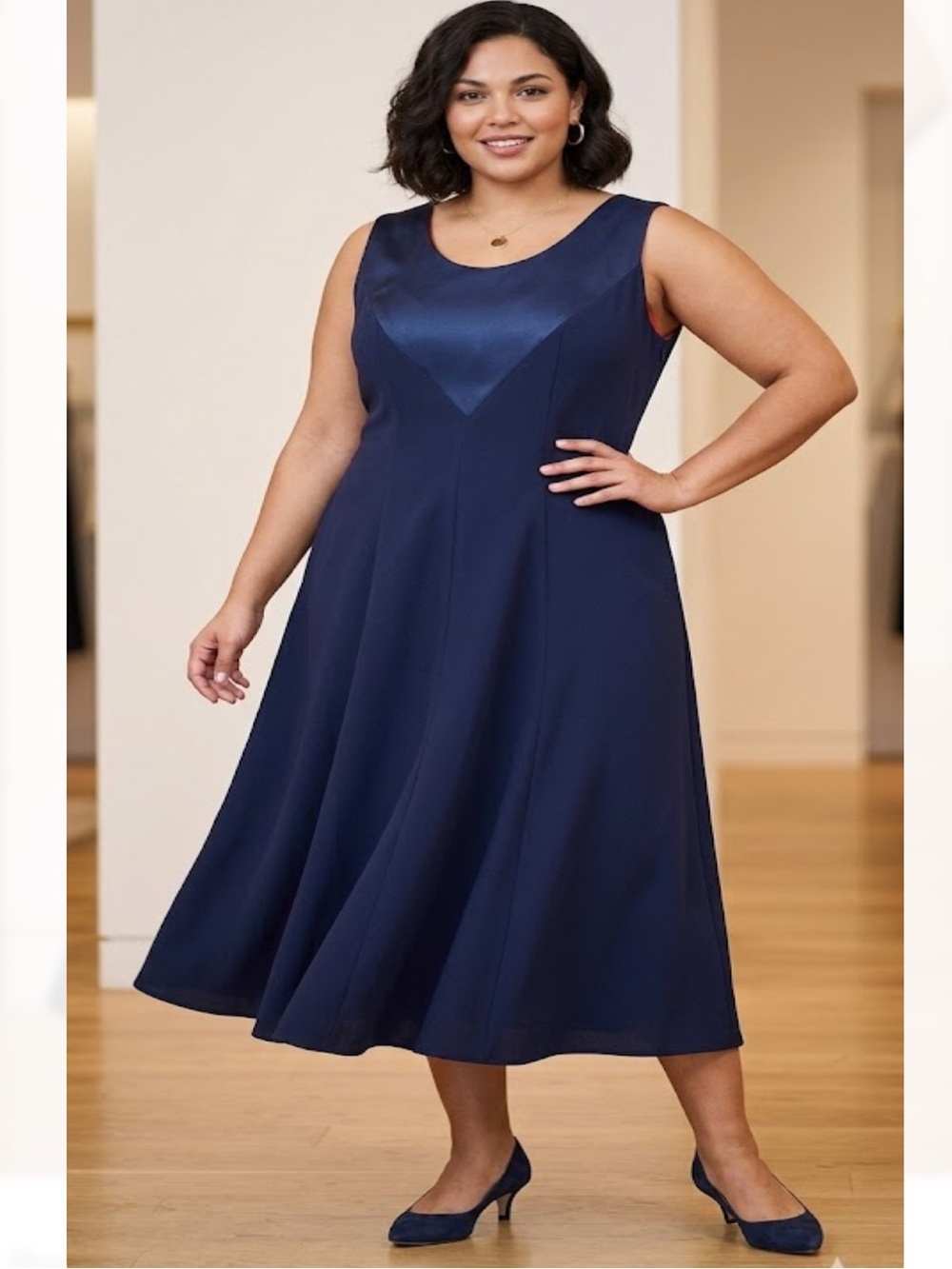 Ursula of Switzerland Navy and Rust Sleeveless Midi Dress
